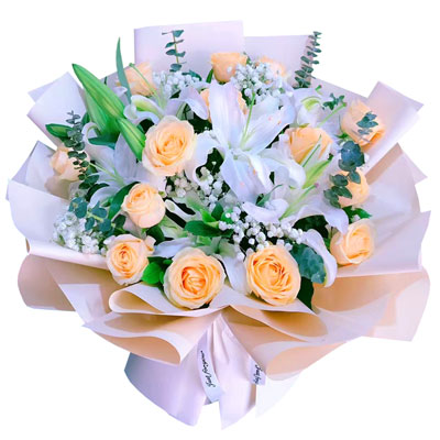 黄冈16朵香槟玫瑰2支百合，爱的温暖和幸福