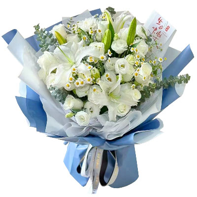 黄冈11朵白玫瑰桔梗百合，爱永恒不息