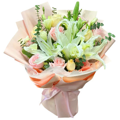 黄冈10朵玫瑰百合混搭，爱是难忘时刻