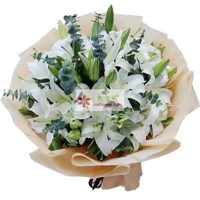 黄冈9支白色多头百合，祝福你幸福