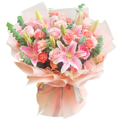 黄冈11朵粉色康乃馨玫瑰百合，充满爱和温馨
